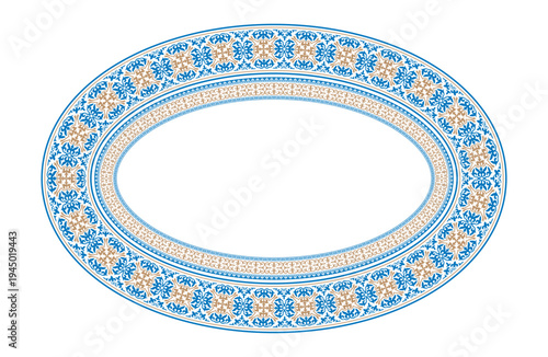 Oriental vector damask pattern. Talavera pottery. Azulejos portugal. Turkish ornament. Spanish porcelain. Ceramic tableware. Oriental  plate with arabesques and floral pattern, ceramic, embroidery