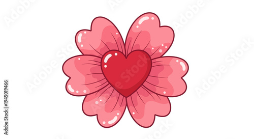 Pink floral heart shape illustration on white background