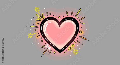 Pink heart illustration with sparkling effects on gray background