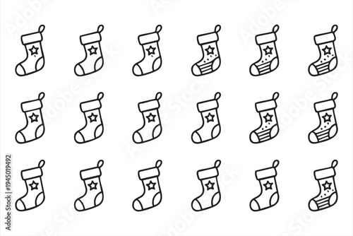 Holiday stocking symbol set with festive patterns for Christmas design