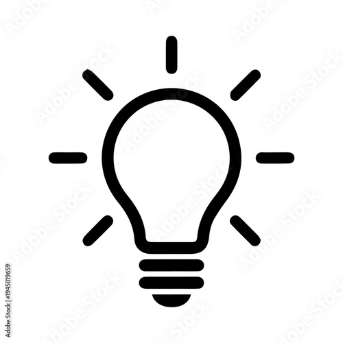 A bright light bulb icon symbolising a creative business idea and innovative technology concept through a vector illustration of an electric lamp powered by inspiration and energy