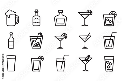 Cocktail bar symbol set for restaurant menu party and lounge graphics