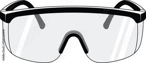 Protective safety glasses icon, industrial eye protection goggles, construction safety equipment, laboratory protection eyewear vector illustration isolated