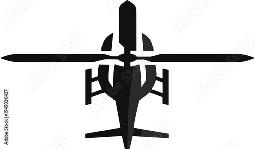 Black and white helicopter silhouette from a top down view for military aviation air transport and aerospace design cad drawing flat vector illustration