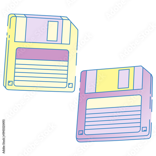 フロッピーディスクのセット パステルカラー 平成レトロ ファンシー かわいい ポップ イラスト 90年代 00年代 コンピューター 記録メディア デコレーション 素材ベクターイラスト