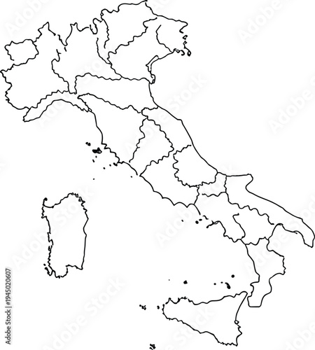 Italy map outline with regions, administrative divisions of Italian country, geographic border map, Europe cartography vector illustration