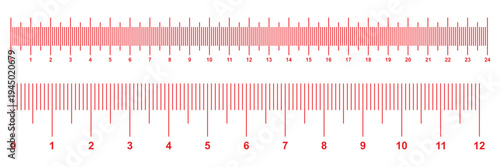 Ruler scale with markings and numbers in Inch centimeters and millimeters units, measuring metric scale, Measuring scale, markup rulers vector. Various measurement scales. Various measurement scales. 