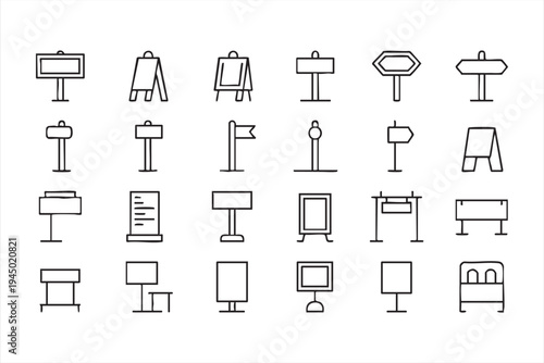 City signage symbols set featuring billboards direction posts and signboards