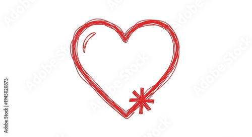 Red heart sketch illustration isolated on white background for design