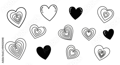Set of various heart shapes for love and romance designs and concepts