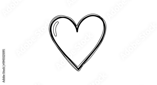 Simple hand drawn heart outline on white background for various concepts