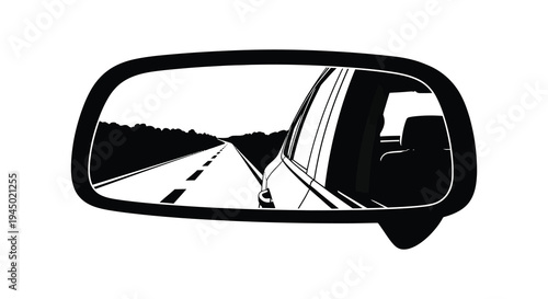 A car s rearview mirror displays a highway stretching into the distance a striking silhouette high quality