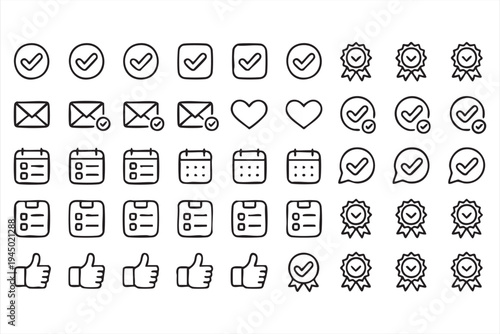 Approval and verified symbols set for productivity task management graphics