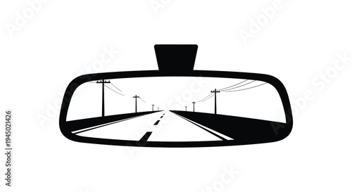A minimalist depiction of a road seen through a car s rearview mirror black silhouette high quality
