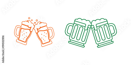 Cheers beer mugs icon with line and filled design, isolated on white for mobile and web use.
