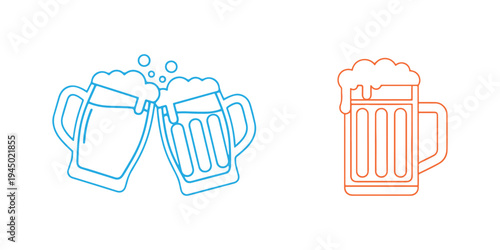 Craft beer cheers sign with two beer mugs, clean outline icon isolated on white background.