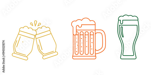 Craft beer toast symbol with clinking glasses in outline style, simple vector illustration.