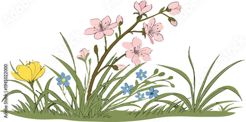 Lush green grass cluster isolated PNG, natural ecology and garden design concept.