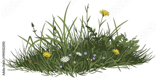 Realistic fresh grass lawn element isolated, eco-friendly nature concept.