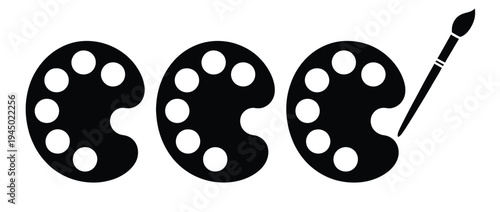 Artist, palette and paint brush icons collection, solid glyph art tools set for creativity, painting and drawing supplies symbols, clean editable vector illustration.