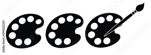 Artist, palette and paint brush icon set, art tools solid glyph vector collection, creative painting equipment symbols, design and illustration concept, editable vector isolated 