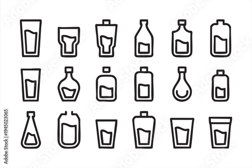 Cosmetic packaging line icons for skincare containers, lotion bottles and beauty product labeling