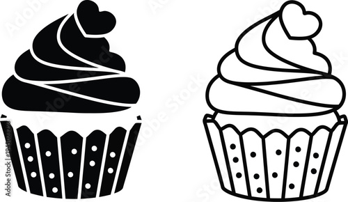 Cupcake icons black and white Vector