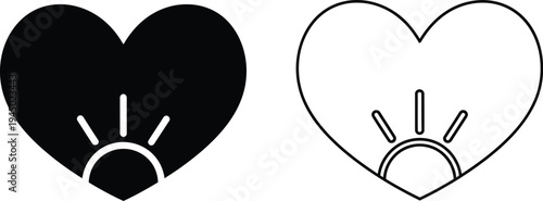 Hearts with sunburst outline and solid Vector