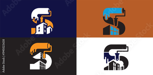 Paint And d Construction Fusion Logo – Letter S with Roller and Building