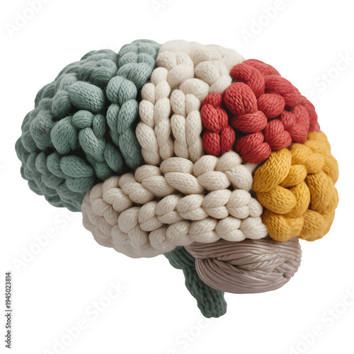 Colorful Knitted Brain Stuffed Toy Isolated on White Background