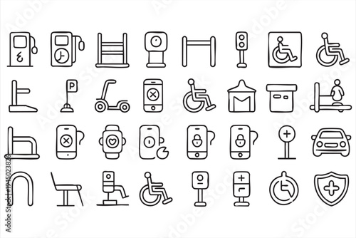 Car parking and electric charging station line icons for urban transport systems and smart city platforms