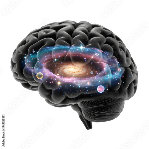 Human Brain with Cosmic Galaxy Illustration Showing Neural Network and