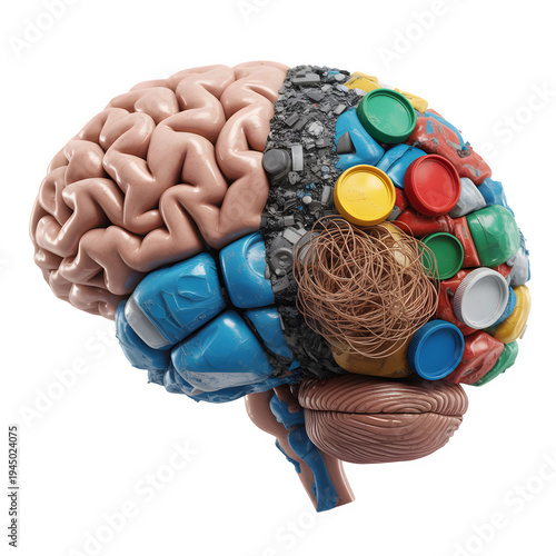 3D Brain Model with Colorful Puzzle Pieces Representing Cognitive Functions