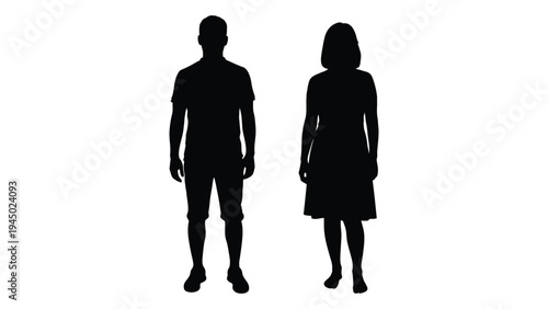 A black silhouette image of a man and a woman standing side by side on a white background, representing a generic couple or partnership concept in a minimalist style.