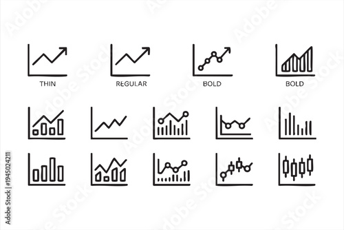 Financial chart and stock market graph icon set for analytics platforms and business intelligence systems