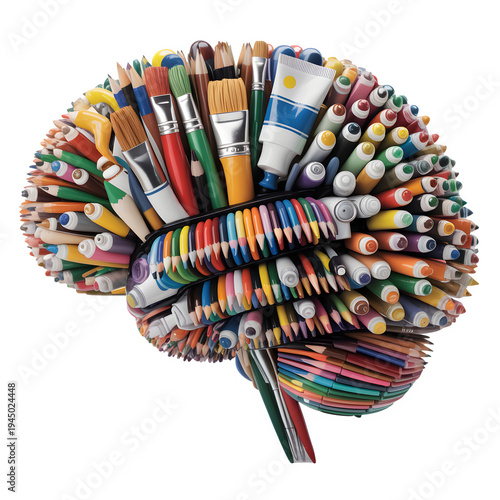 Colorful Pencil Bundle Artistic Brain Sculpture Creative Office Decoration