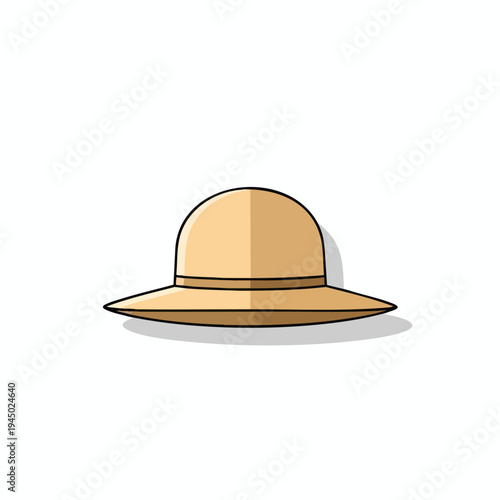 A simple, flat illustration of a tan bucket hat with a dark outline and subtle shading