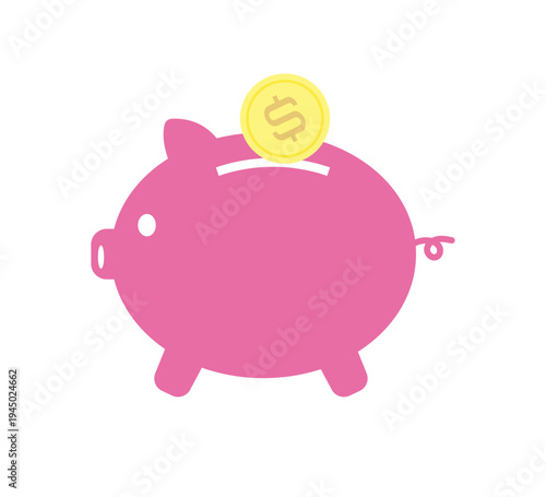 豚の貯金箱にコインを入れるイラスト