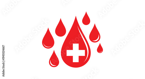A striking red symbol displaying three droplets and a medical cross a bold silhouette high quality