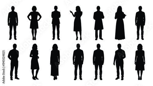 Collection of diverse human silhouettes in various poses and attire