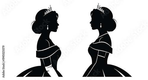 Elegant profile views of two regal women in ornate attire a striking silhouette high quality professional