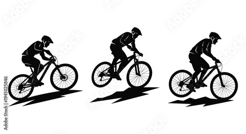 Three cyclists in motion captured as a striking black and white image silhouette high quality professional