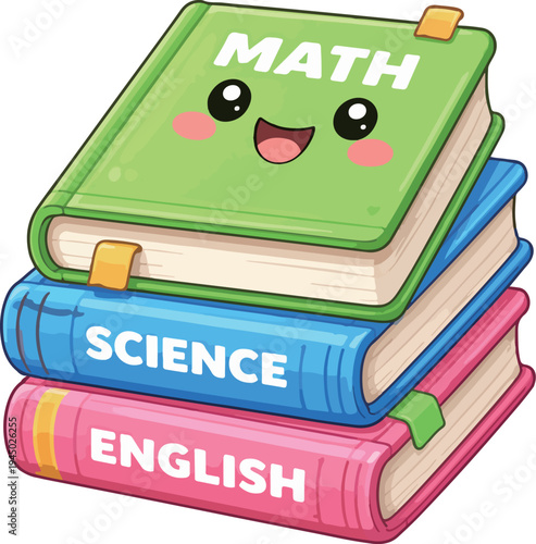 Cute Textbook Stack Character School Education Flat Vector Illustration