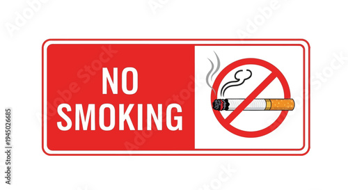 A close-up shot of a red and white no smoking sign with a cigarette icon on a plain white background.