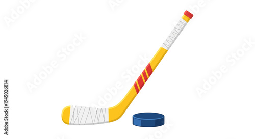 Ice hockey stick and puck on a white background