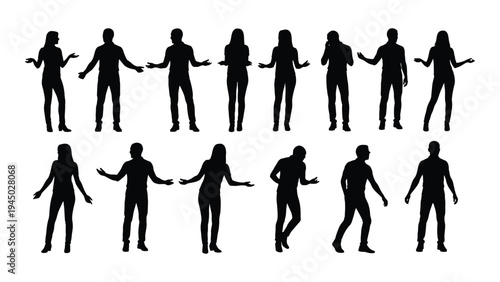 Collection of diverse human silhouettes in various poses and actions