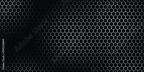 Dark hexagon abstract technology background with blue and green colored bright flashes under hexagon. Hexagonal gaming vector tech illustration black abstract background.