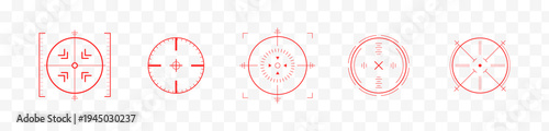 Crosshair Hud red. Game interface with tactical Hud. Aiming icons for futuristic shooter or cyber military simulation projects. Flat Vector illustration.