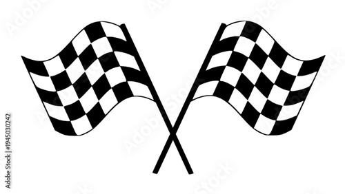 Crossed checkered flags for race finish and motorsport competition