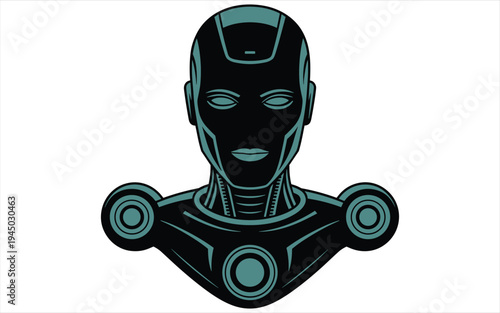 Futuristic Robot Head and Shoulders Cyborg Technology Sci-Fi AI Character Graphic Illustration